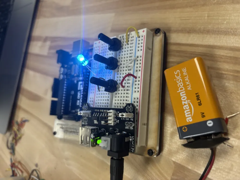 An Arduino circuit on a breadboard